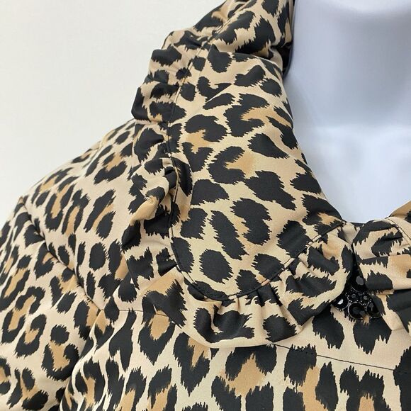 NWT Kate Spade Run Wild Leopard Puffer Ruffle Collar Jacket Women's Size 16 - Picture 5 of 16